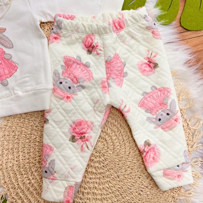 Conj. Casaco Coelhinha Camponesa e Calça  - Off White e Rosa
